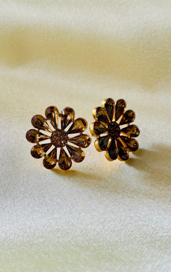 Gold Plated Cubic Zirconia Floral Studs - Image 2